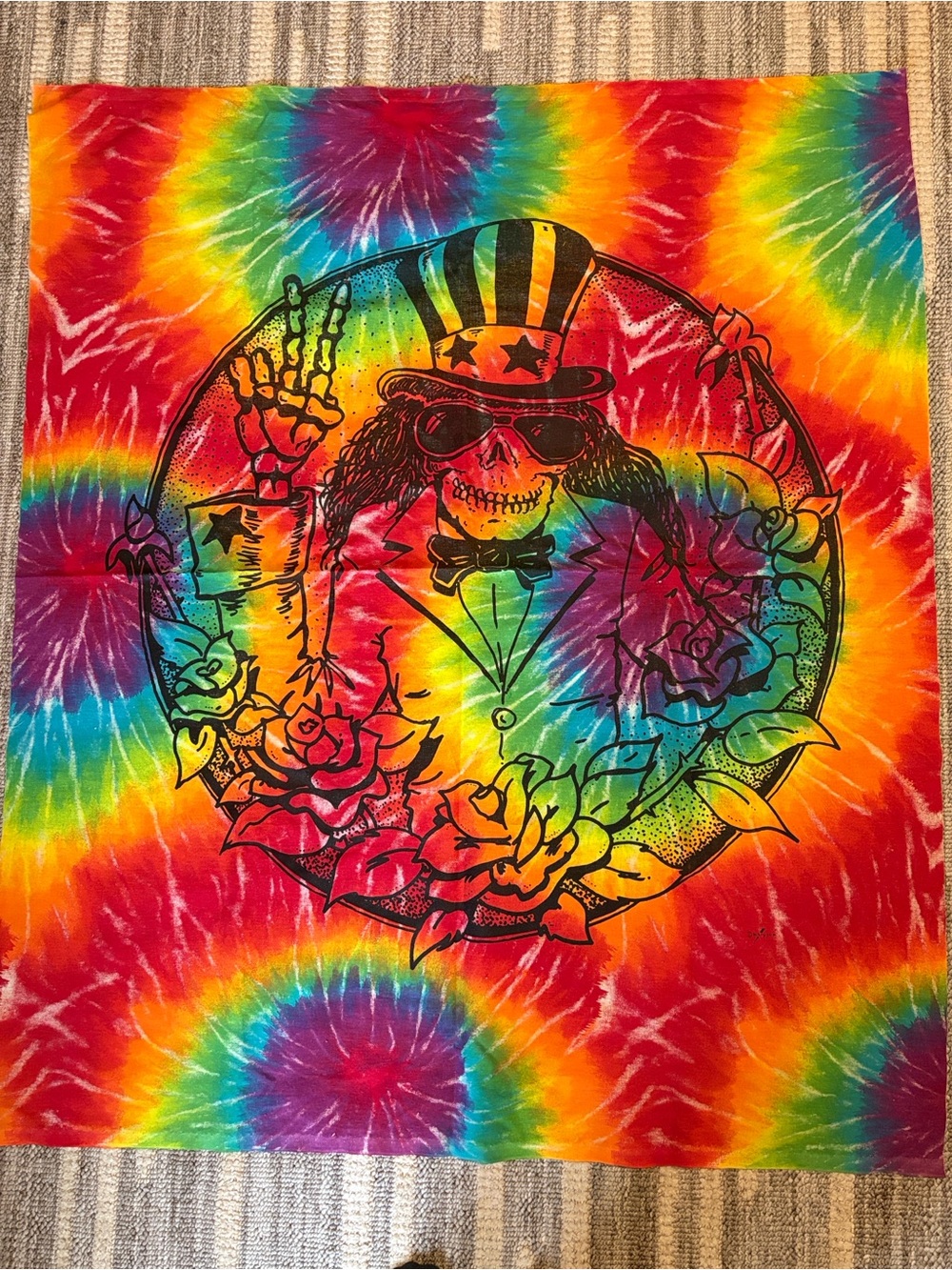 Authentic Vintage Tie-Dye Grateful Dead Uncle Sam Skeleton Tapestry Wall Hanging